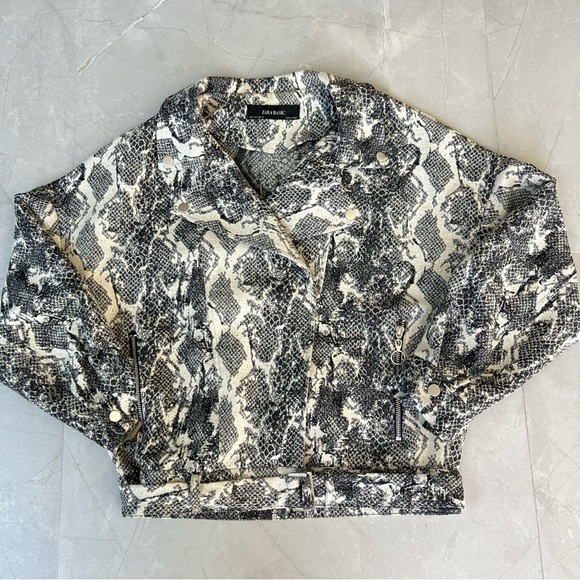 ZARA Snake Animal Print w Belt Buckle 1/2 Zipper Biker Moto Biker Jacket Sz M - Picture 13 of 16